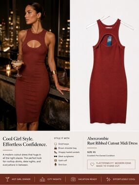 NEW Abercrombie Rust Ribbed Bodycon Women’s Sleeveless Fitted Women’s Dress XS